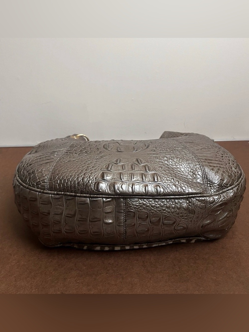 Brahmin Kathleen Exotic Leopard & Croc Leather Hobo Shoulder Bag Gold-tone  EUC - Picture 4 of 15
